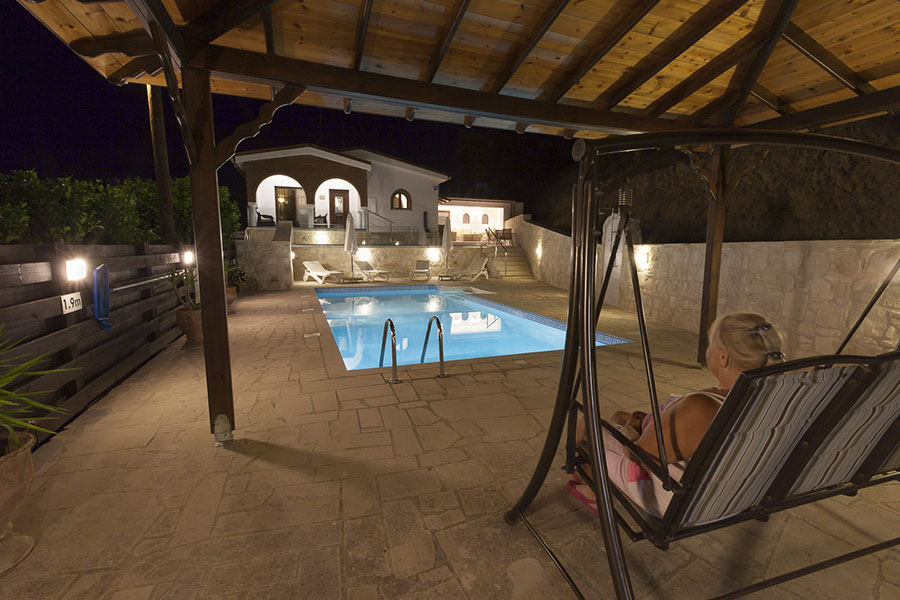 View of Heaven's Edge Gazebo, Pool & Villa by night
